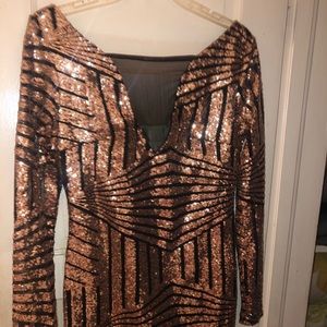 Rose Gold sequin long sleeve dress XL